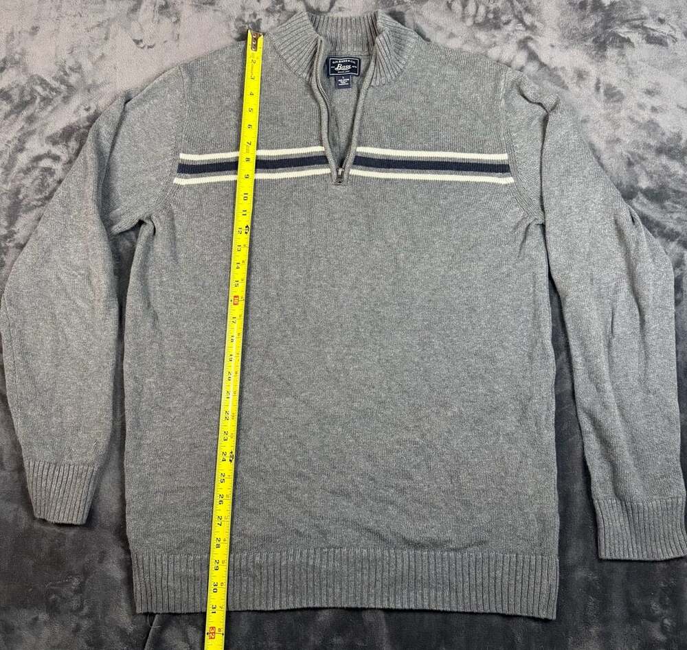 Men’s G.H. Bass & Co. Quarter Zip Sweater Size L Gray Striped Pullover#119